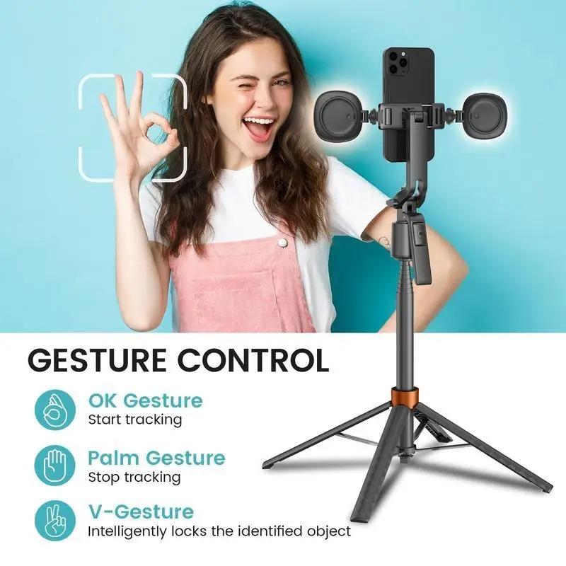 360°Rotatable Selfie Stick Tripod Rechargeable Smart Face Tracking Tripod with 2 Fill Light Phone Holder for Live Streaming Vlog