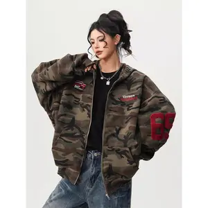 High street camouflage cardigan sweatshirt for men and women, new autumn and winter vintage trendy loose casual hooded jacket, Y2K Outfits, short tight crop top, Minimalist, Neutral Tones, Morning Routine, Workout Set, Co-ord Set, Date Night, Workwear