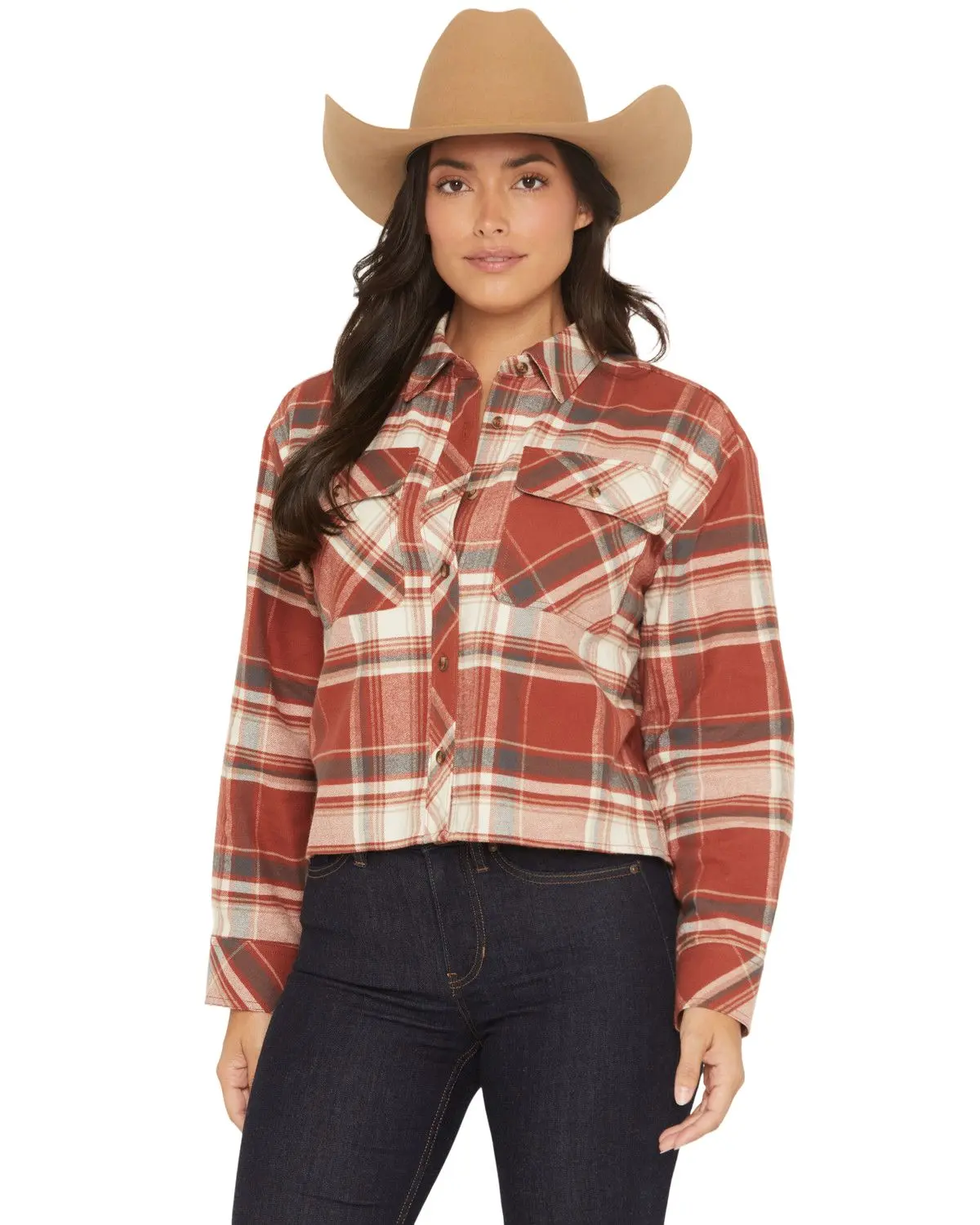 Shyanne Women's Women'S Pershing Plaid Print Long Sleeve Cropped Flannel - Srho25w11-Crml