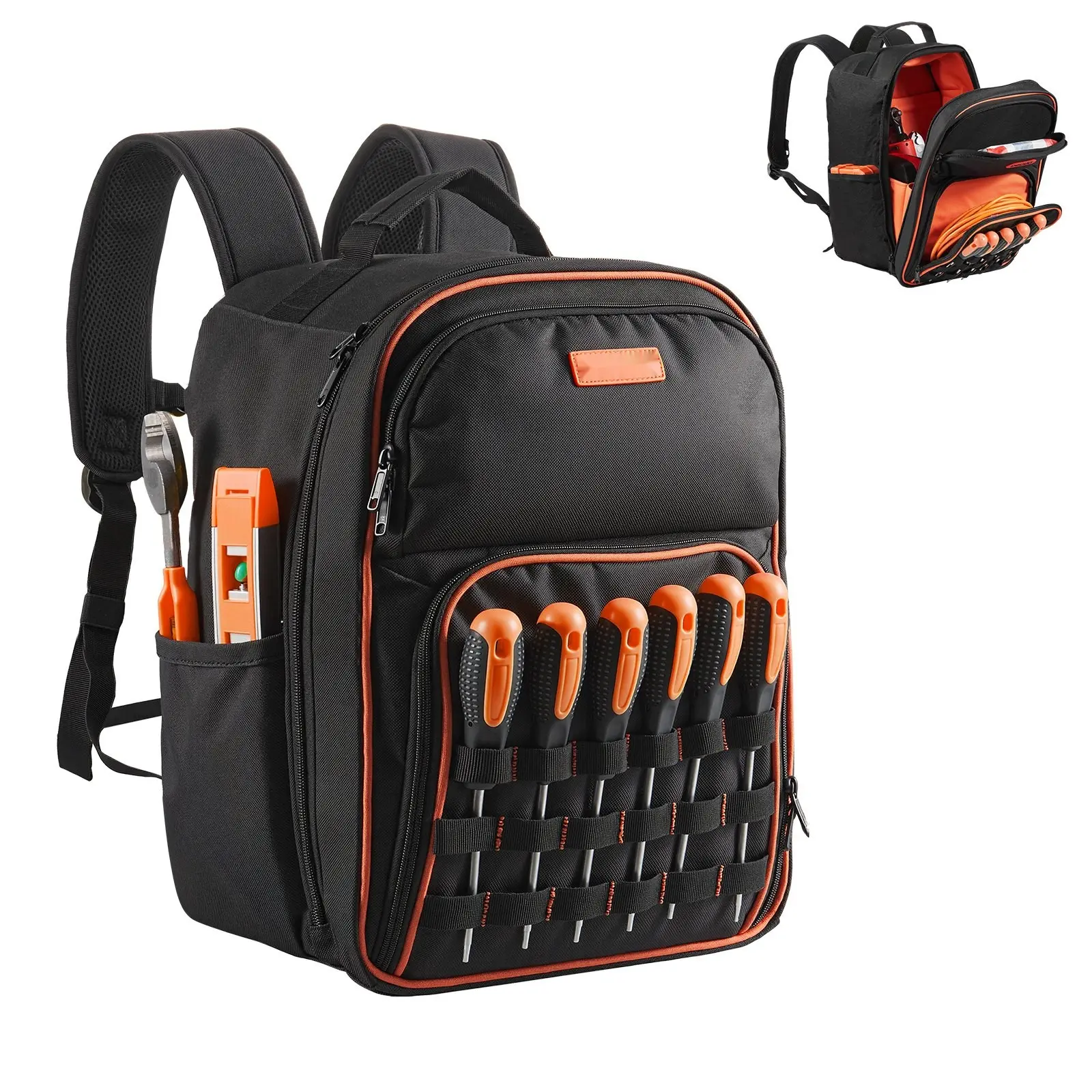 Heavy Duty Tool Backpack With 49 Pockets For Electricians, Tear-Resistant Construction, Waterproof Exterior, Jobsite Organizer For Tools, Pliers, Screwdrivers, Bits, And Multi-Tools; Comfortable Padded Straps