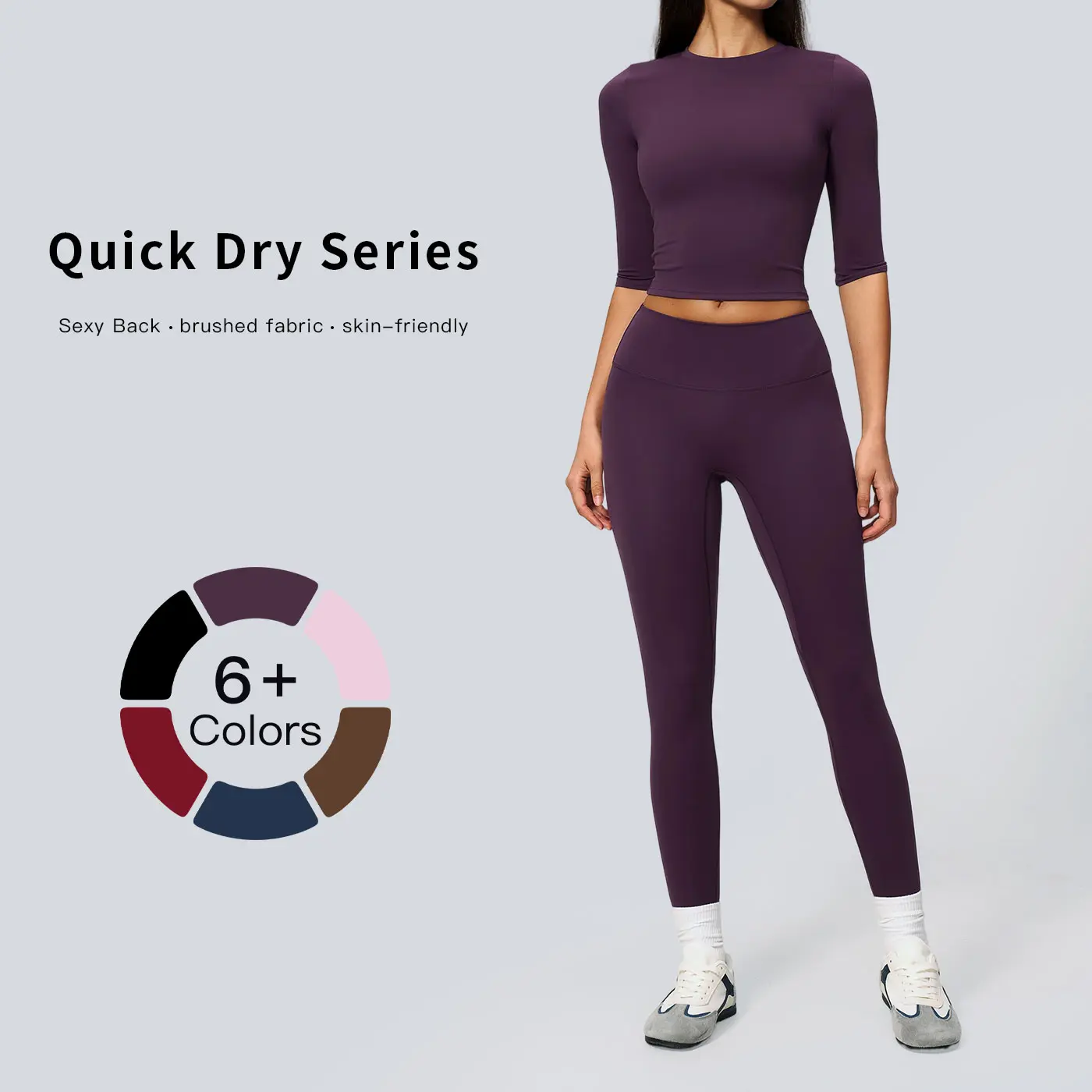 TENWOLF Female Fitness Gym Clothes, 2-Piece Solid Nylon Activewear Set with Long Sleeve Top, Quick Dry for Hiking, Sporty Sports Clothing Sets, High-Intensity, Athleisure Gym Clothes, Womens Fitness, Universal Sport