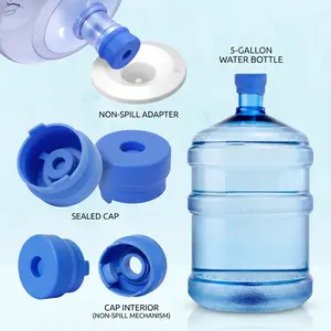 3/5 Pcs Reusable Silicone Water Jug Cap, Spill-Proof Dust-Proof Replacement Water Bottle Lid, Drinkware Accessories for Home Office Dorm, Blue-YY1