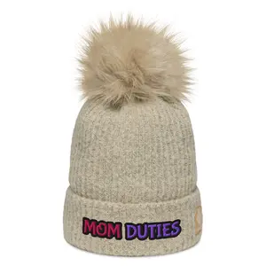"Mom Duties" Pom-Pom Beanie - Soft Microfleece Lining, Faux-Fur Pom, Unisex Fit, Winter Gear for Cold-Weather Warriors