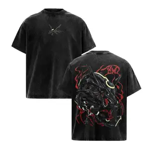 Dark Rayquaza PKM Anime Vintage Acid Washed Oversized Tee, Double Printed Heavyweight Cotton T-Shirt, Unisex Streetwear Ideal for Anime Fans