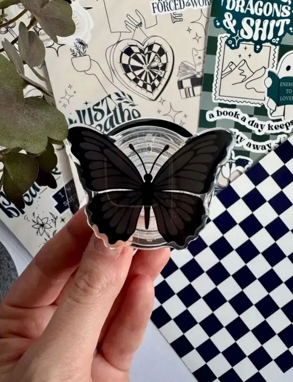 Black Butterfly MagSafe Phone Grip, Bookish Aesthetic Kindle Holder, Gothic Butterfly Magnetic Stand, Dark Academia Phone Accessory Gift