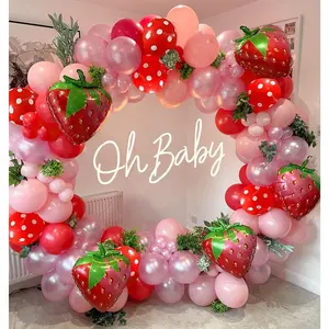 Strawberry party decoration balloon garland arch kit-18inch size strawberry foil balloons for sweet girl berry first themed birthday party supplies