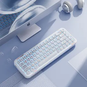 MOFii Pearl White Transparent RGB Backlit Multifunctional Rainbow Keyboard - Tri-Mode Rechargeable (Bluetooth/Wireless/Wired), 15 Dynamic Backlight Effects, US QWERTY Layout