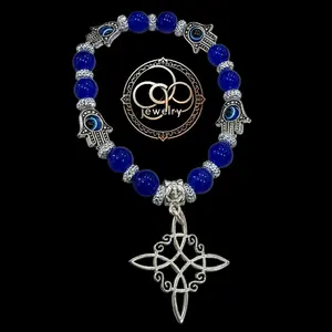 Lapiz lazuli cuartz with hamsa hand, evil eye and witvh knot bracelet