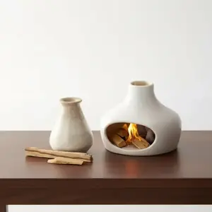 Ceramic Palo Santo Incense Holder - Ash Catcher with Chimney, Incense Burner for Sticks & Cones, Home Decor for Yoga Meditation Aromatherapy