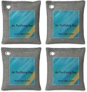 Charcoal Air Purifier Bags by OLGRI – Natural Odor Absorber for Cars, Bathrooms, Closets, Shoes & Pets – 4-Pack Bamboo Deodorizer with Activated Charcoal