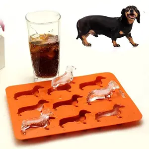 Silicone Dachshund Shaped Ice Cube Mold, 1 Count Multi-grid Ice Cube Tray, Ice Tray for Freezer, Baking Mold for Cake, Chocolate, Pudding, Jelly, Candy, Ice Molds