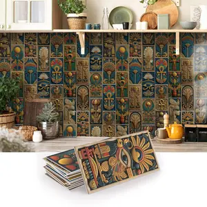 Vintage Egyptian Elements Pattern Wall Sticker, 16/ Self-adhesive Removable Waterproof Wallpaper, Suitable for Living Room, Bedroom, Kitchen and Other Home Wall Stickers, Decor, Decorative Wall Sticker