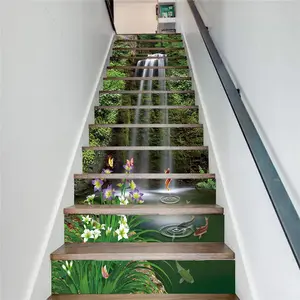 Waterfall Pattern  Stair Wall Sticker, 13pcs/set Waterproof Self Adhesive Wall Tile Stair  Decal, Decorative Sticker for Home Living Room Bedroom, Tiles Sticker DIY Stickers