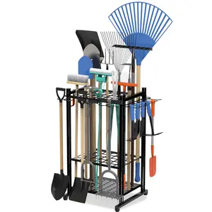 Sttoraboks Garden Tool Organizer with Storage Hooks, Yard Tool Tower Rack for Garage Organization and Storage, Up to 50 Tools, Heavy Duty Steel Garden Tool Stand for Garage, Outdoor, Home
