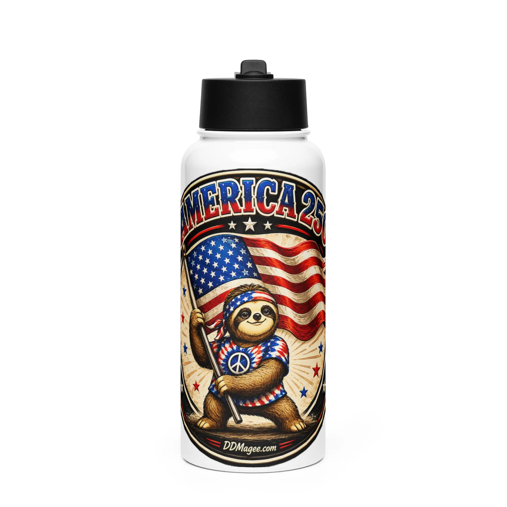 America's 250 Stainless steel water bottle with a straw lid