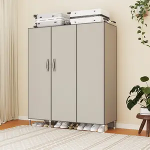 A Simple Wardrobe with Magnetic Suction Double Door Type, Magnetic Suction Thickened Panel, 19mm Steel Pipe, Large Capacity and Strong Load-bearing Capacity, Raised Skirting Board, Mixed Color, Bedrooms  Portable Clothes Closet Storage Armoire
