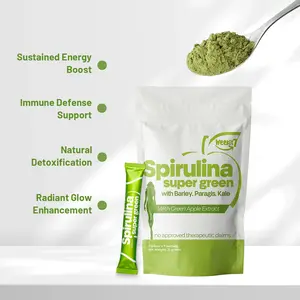 【WeeKit7】Spirulina super green - Natural Health Supplement, Organic Green Superfood Blend: Spirulina, Barley & Kale with Green Apple & Paragis