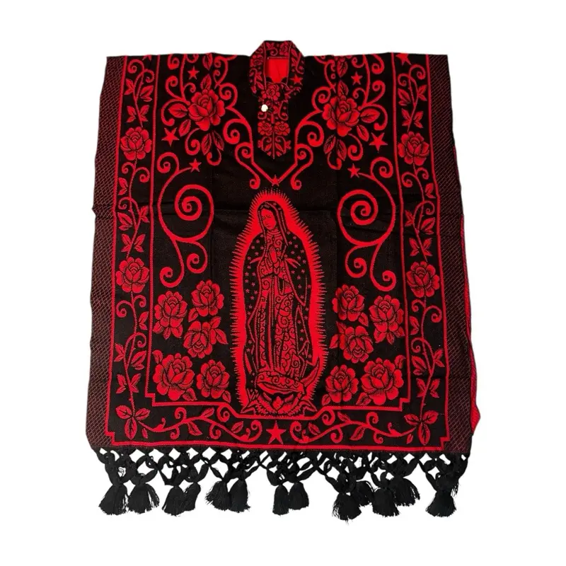 Gaban -Poncho Virgen de Guadalupe Unisex Cold Weather Wear with different colors Embroidery and Tassels