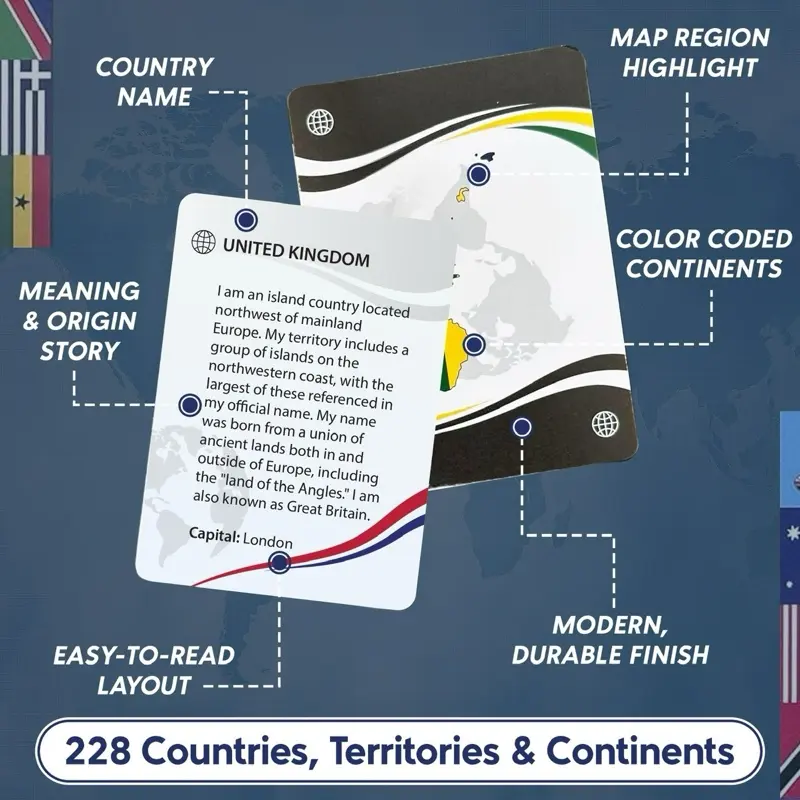 World History & Geography Flashcards Game - All Countries, Capitals, and Flags