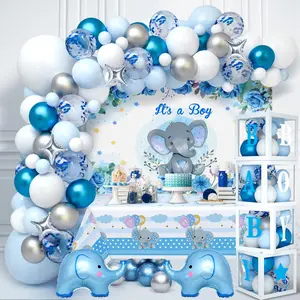 155pcs Elephant Baby Shower Decorations for Boy Baby Boxes with Letters Blue Balloon Garland Kit It's a Boy Backdrop Tablecloth Star Elephant Kid Birthday Party Supplies Baby Boy Shower Decor