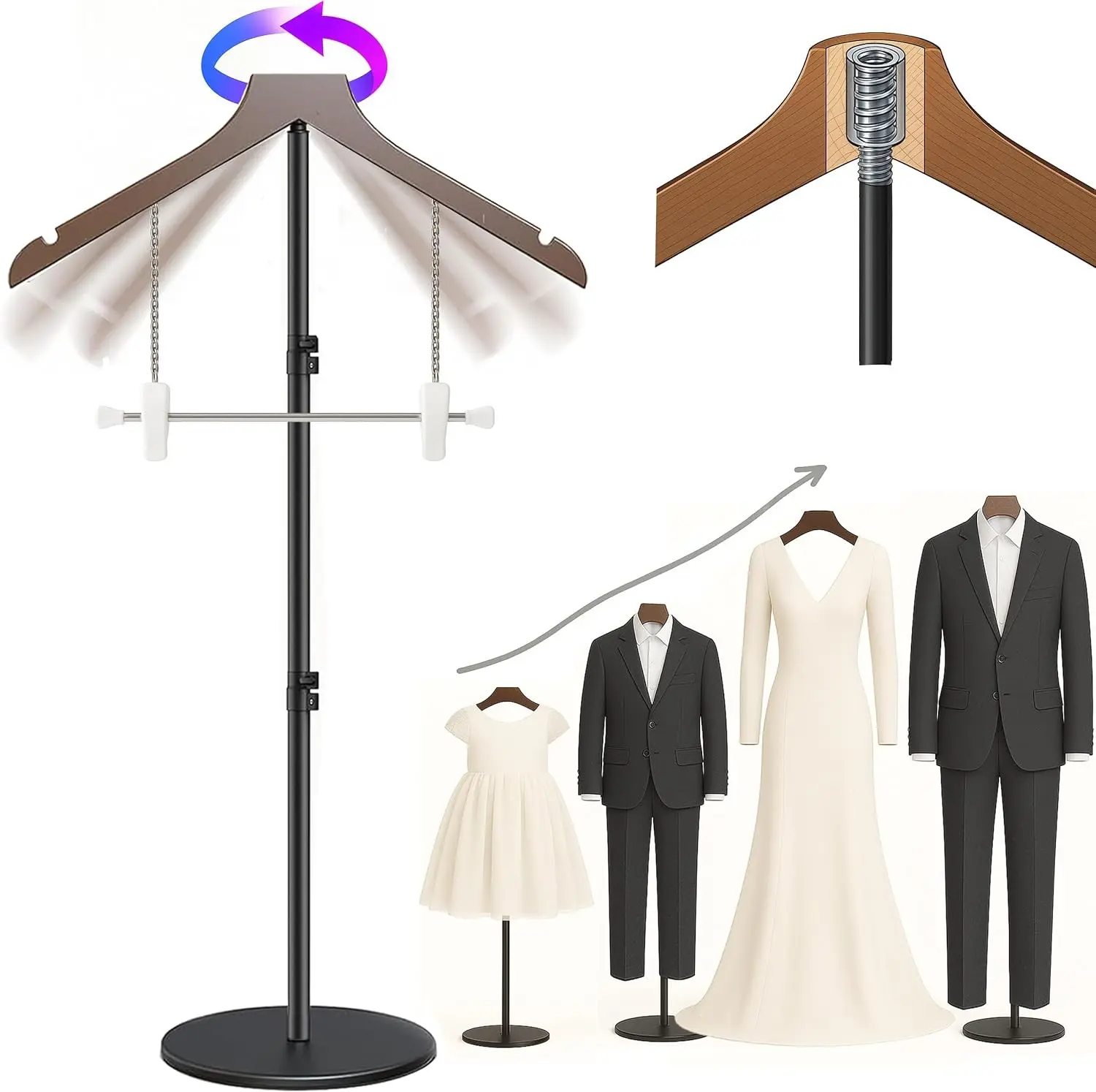 T Shirt Stand Display 26-64.7 Inch with Pants Clip, Height Adjustable for Long Short Clothes Dress, Display Mannequin for Store, Closet, Photoshoot, Exhibition, Vendors Shop, Parties（Brown 1pcs）