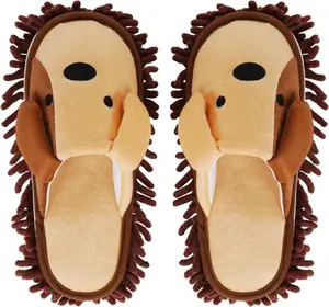 Mop Slippers Cartoon Mop Shoes, Washable Microfiber Slippers for Floor Cleaning, Detachable Mopping Slippers for Women Home Floor Cleaning Tools (Brown, Women 7-9/Men 5-7) Liitrton