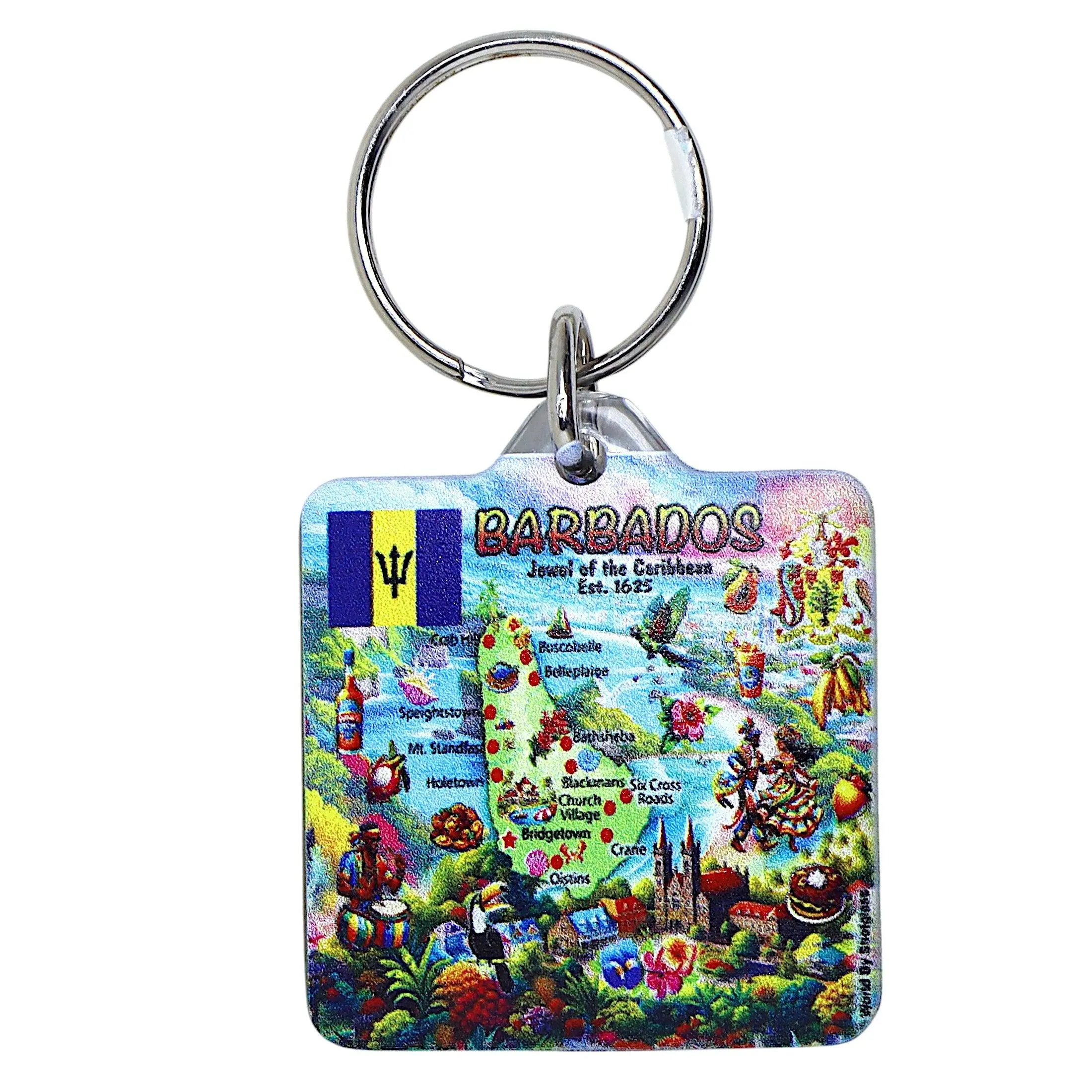 Barbados Map Acrylic Square Souvenir Keychain 1.5 inches X 1.5 inches