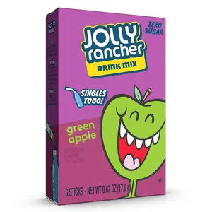 6x Jolly Rancher Green Apple Singles To Go! - Flavoring Powder Drink Mix Pack - Refreshing Hydration 0.14oz each