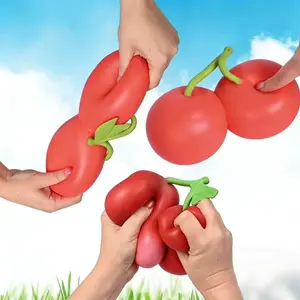 Double Cherry Squishy Stress Relief Toy Soft TPR Material Stretchable Slow Rebound Fidget Toy for Kids Teens Adults Perfect Gift for Children's Day Birthday