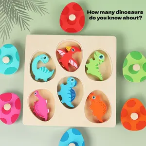 Montessori Wooden Dinosaur Guessing Game Set, Toddler Busy Board, Multi-Layer Grab Board, Shape Sorter, Shape Recognition, Color Matching, Hand-Eye Coordination, Kids Toy