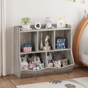 Toy Organizers and Storage - 5-Cube Bookshelf and Toy Storage Cabinet for Toddlers, 2-Tier Book Shelf for Playroom, Bedroom, Living Room gray