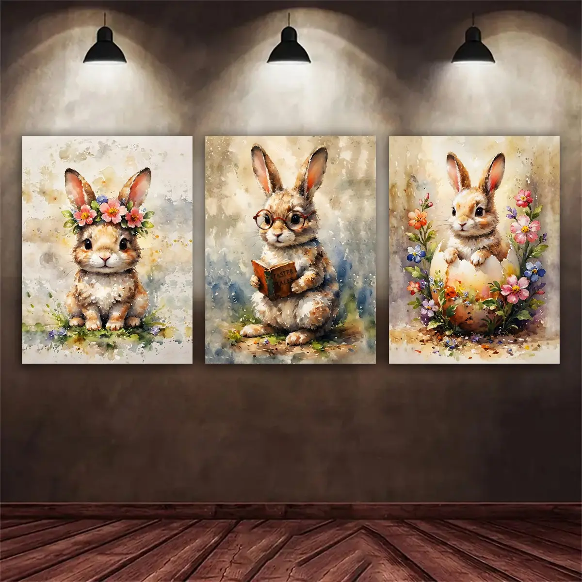 Cute Flower Crown Bunny Print Poster, Easter Cute Bunny Reading Wall Art Canvas  , Easter Bunny in Egg Art Pictures, Ideal For Bathroom, Bedroom, Office, Living Room, Wall, Room, Home  ation, Perfect Gift Idea