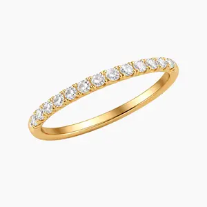 14K YELLOW GOLD CZ HALF ETERNITY BAND RING 1MM