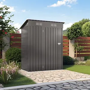 5X3 FT Metal Outdoor Storage Shed, Tool Shed with Pitched Roof and Lockable Door Compact Metal Tool Shed for Garden, Backyard, Patio, Everyday Sundries and Bike Storage, Gray