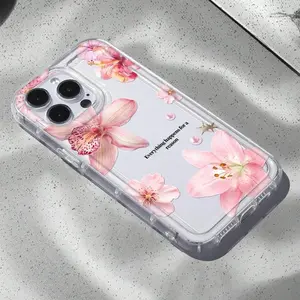 Chic Lily Charm TPU Pattern Phone Case for iPhone 17 15 16 14 Pro Max 13 12  Air Anti-Yellowing Shockproof Protection Lightweight Transparent Soft Cover Cellphone Protective.