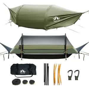 Night Cat Lay-Flat Hammock Tent with Mosquito-Proof Ventilated Mesh, Weatherproof Rainfly & Bottom Storage Compartment, 87"x28"x19", for Backpacking, Hiking, Camping, Overlanding, Backyard & Survival, 330LBS Capacity