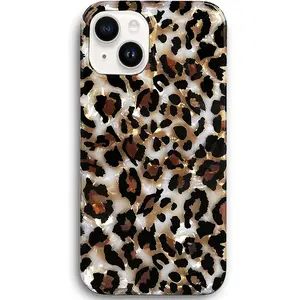 iPhone 15 Case 6.1-Inch, Luxury Sparkle Clear Leopard Cheetah Print Pearly Design Silicone Slim TPU Protective Phone Case Cover for Girls Women  J.west