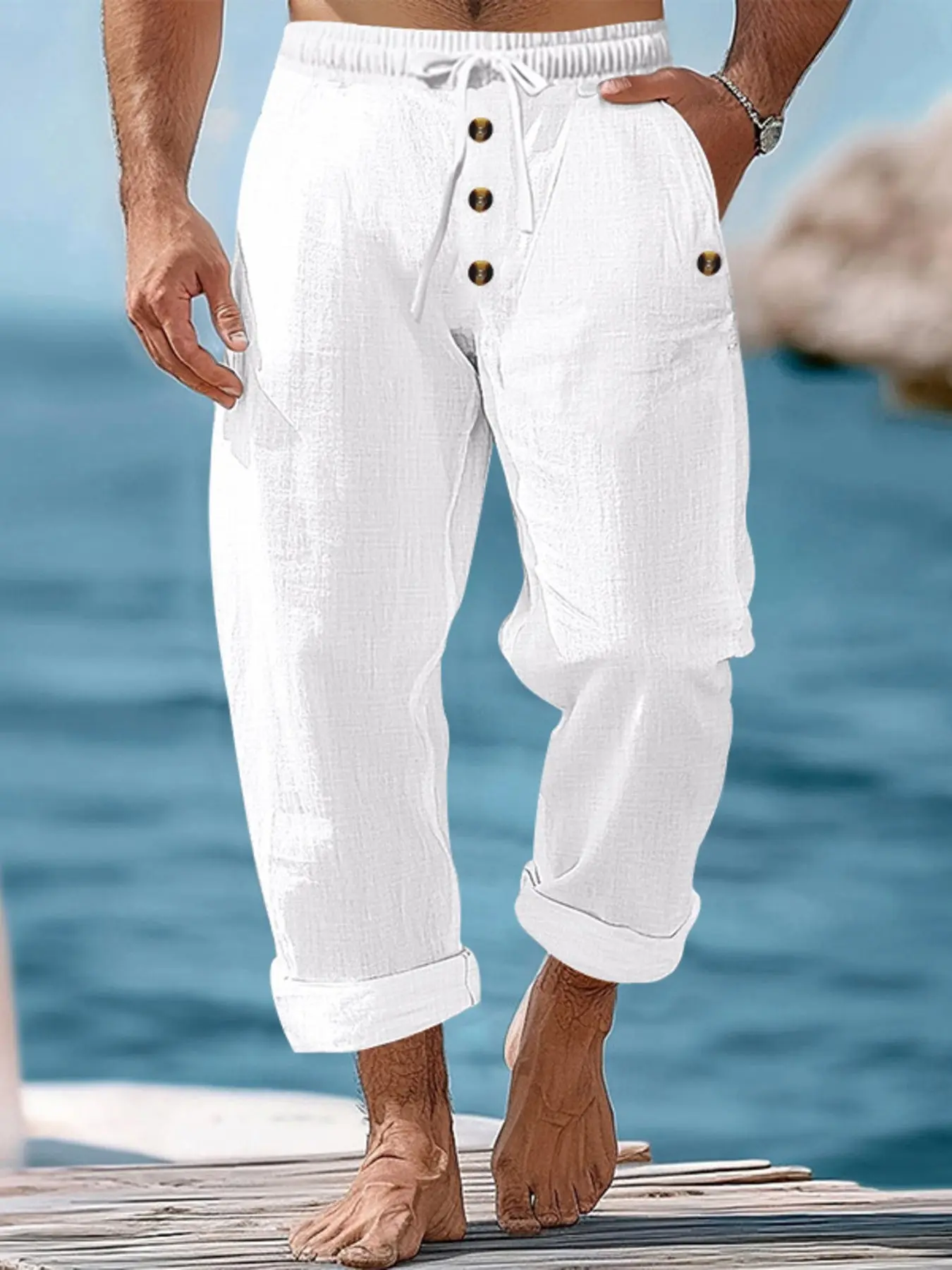 Men's Full Size Button-Fly Drawstring Pants