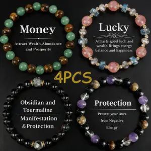 Crystal Beaded Bracelets for Women and Men - Tiger Eye, Obsidian, Black Tourmaline Jewelry for Banquet Party - Money Attraction, Good Luck, Protection Bracelet Encouragement Gift for Her couple bracelet Daily Wear summerwins FathersDayGift