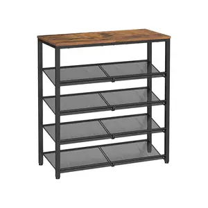 SONGMICS HOME Shoe Rack , Shoe Storage Shelves, 16-20 Pairs Shoe Organizer, Sturdy Wooden Top Steel Frame, Free Standing, Industrial