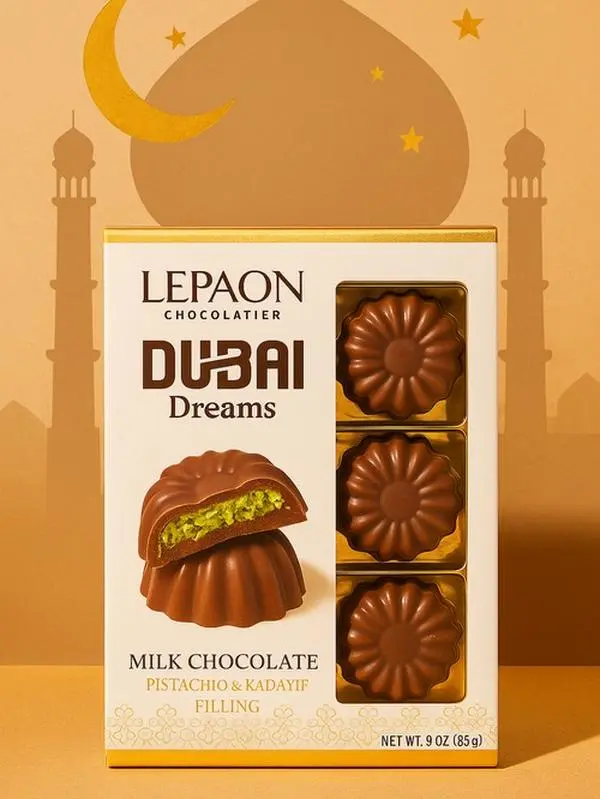 LEPAON Chocolatier Dubai Dreams Milk Chocolate Bites Filled with Pistachio & Kadayif 85g Turkish Delight Treats