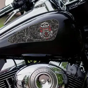 1SET Hardcore Dark Mechanical Skull Tank Pad, Vintage Pattern Personalized Body Decal, Suitable for Motorcycle Tanks, Cars, Bicycle Helmets, Laptops, Luggage, Red & Black Contrast Scratch Cover Sticker
