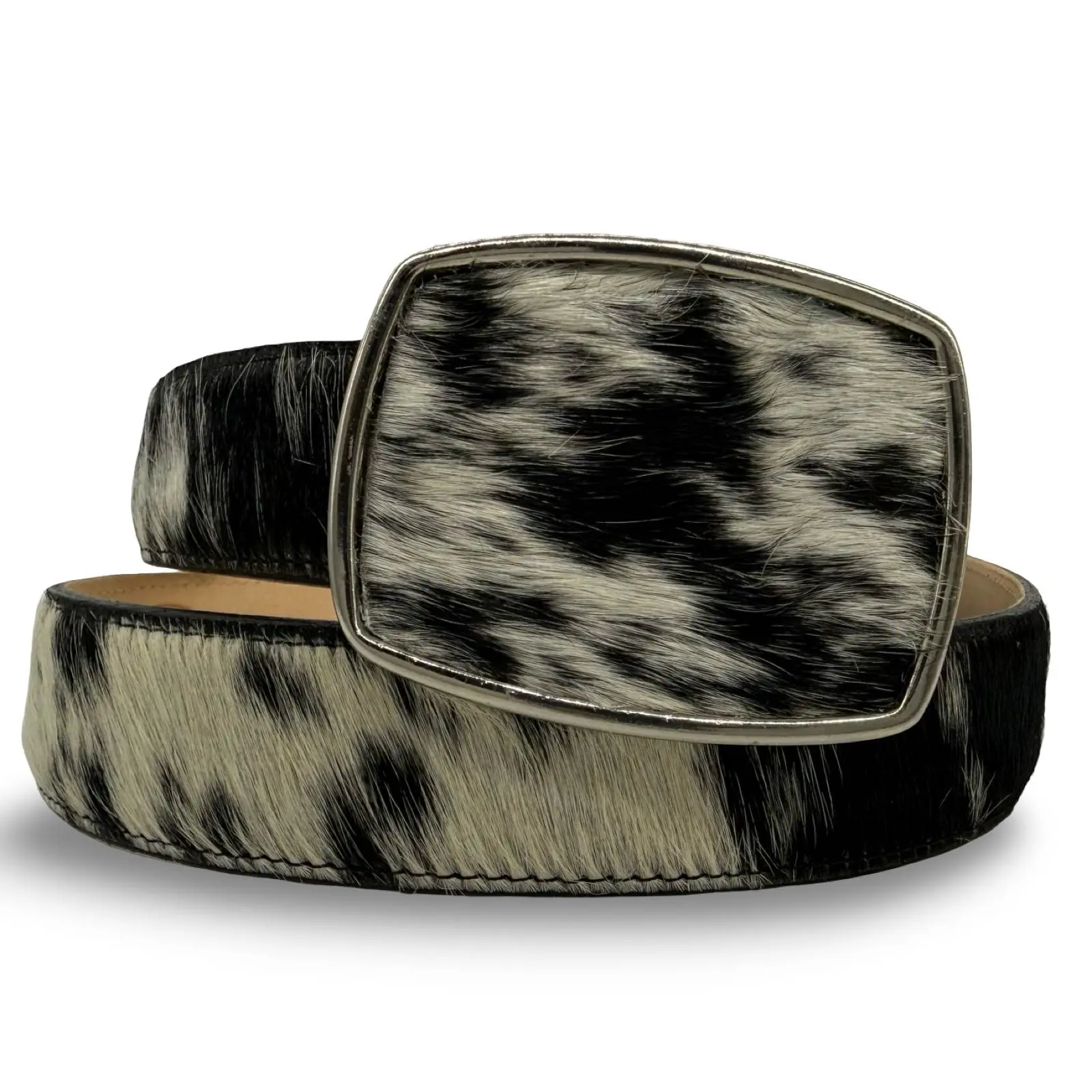 Cowhide Hair Belt with Square Buckle