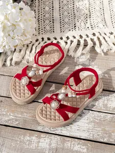 Girls' Pearl French Gentle Style Soft Non-Slip Sole Rhinestone Decor Beaded Sandals Summer Outdoors Casual Daily Vacation Shoes
