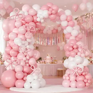 179pcs pink and white balloon garland arch set, perfect for birthday party, pink bow theme party, bridal shower, wedding, engagement, baby shower, princess tea party and other party supplies