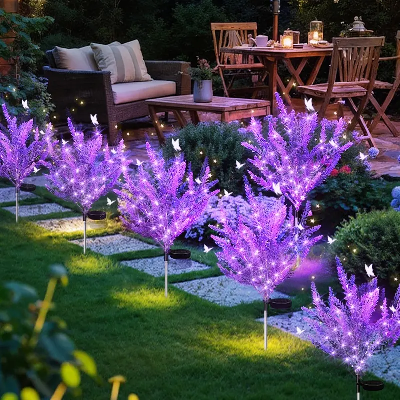 LED Solar Outdoor Lawn Light, 7 Head Lavender Flower Lamp, Water Resistant Outdoor Landscape Lights Garden Decorative Lights for Yard, Pathway, Backyard, Mother's Day Gift, Garden Decorative Lighting, Garden Glow Light