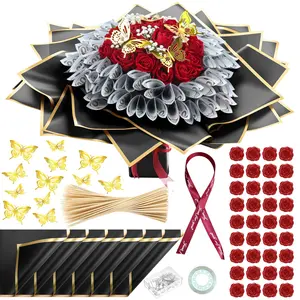 Money Bouquet Kit Cash Gifts Include 20 Sheet Flower Wrapping Paper 36 Fake Flower 100 Bamboo Skewer 3 Floral Foam Block for Anniversary Birthday Thanksgiving Wedding Graduation Gift Party Gift Packs