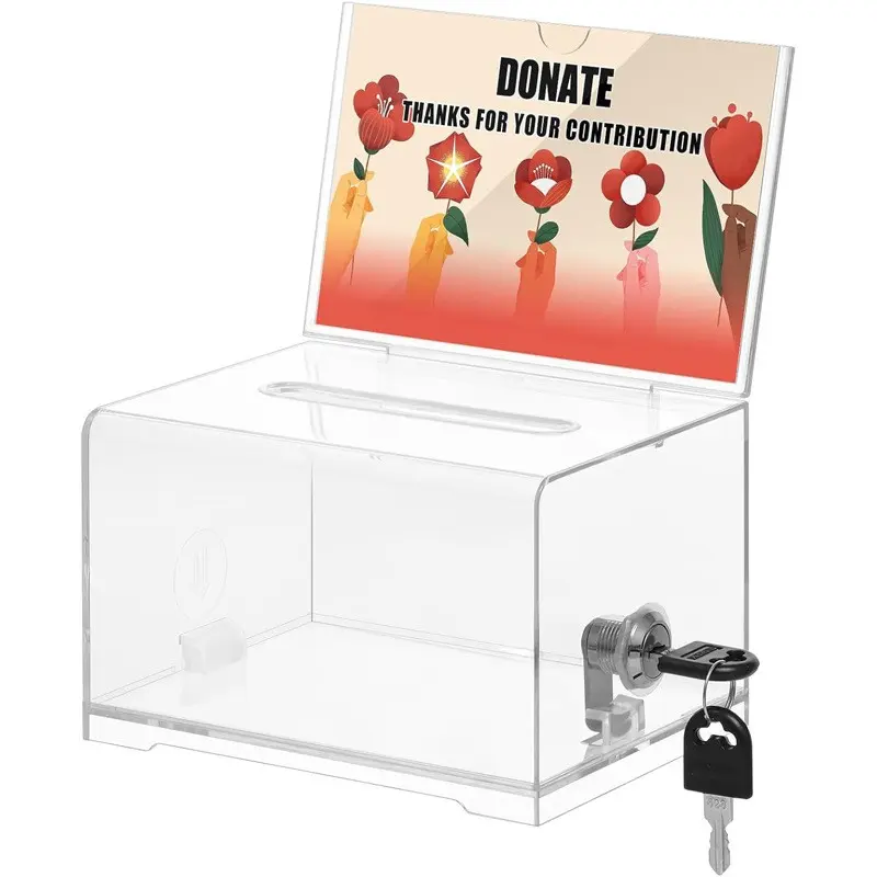 Transparent Acrylic Donation Box Lockable Storage Boxes with Safety Lock - Durable & Simple, Clear Storage, Perfect for Schools, Offices - Great for Fundraising, Voting, Secure Suggestion Box Display Box Lockable Organizers