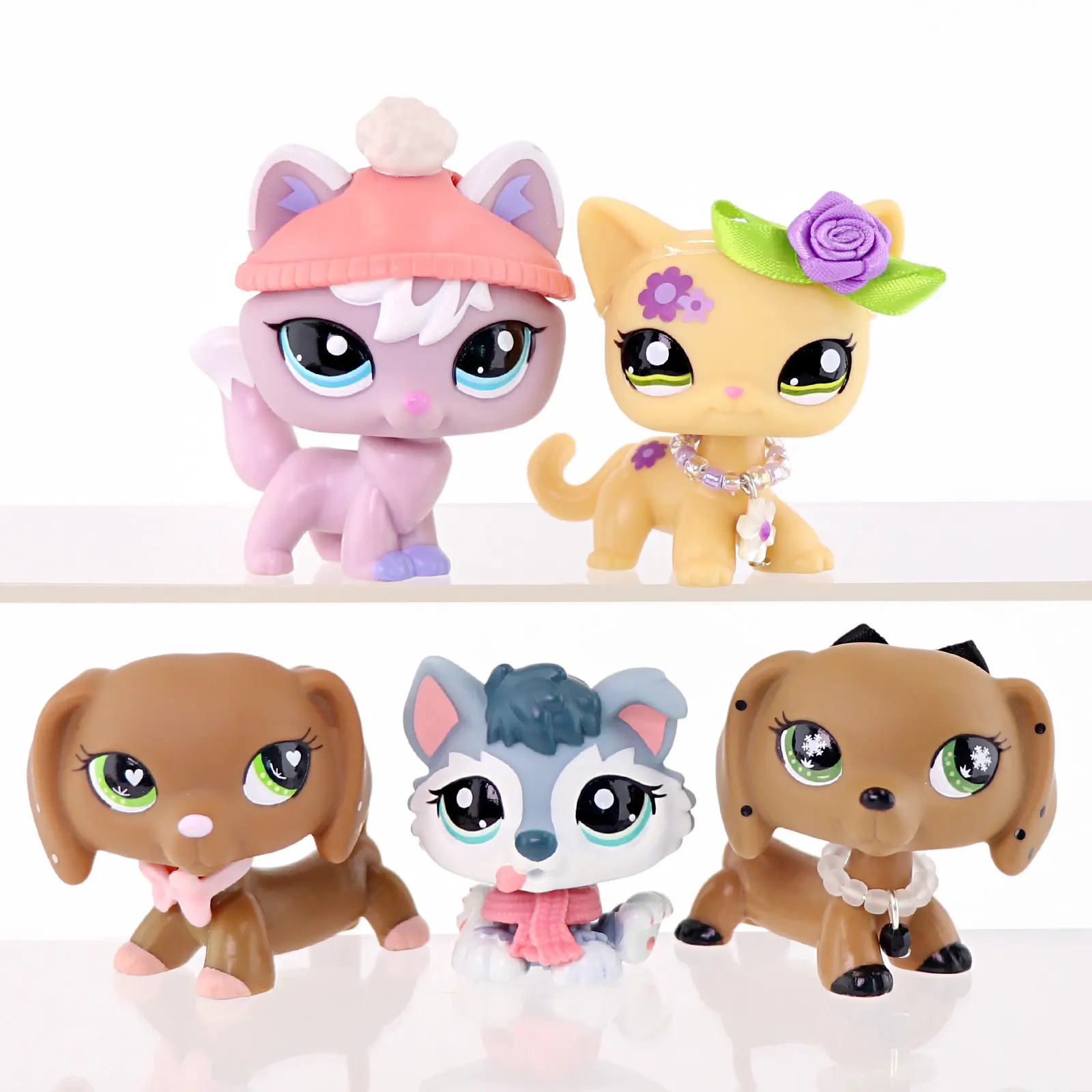 5 Pcs Bobble‑Head Animal Figurines Set, Collectible Mini Stylized Cat & Dog Toys with Removable Accessories, PVC Figures for Desktop Display Kids Birthday Party Gift