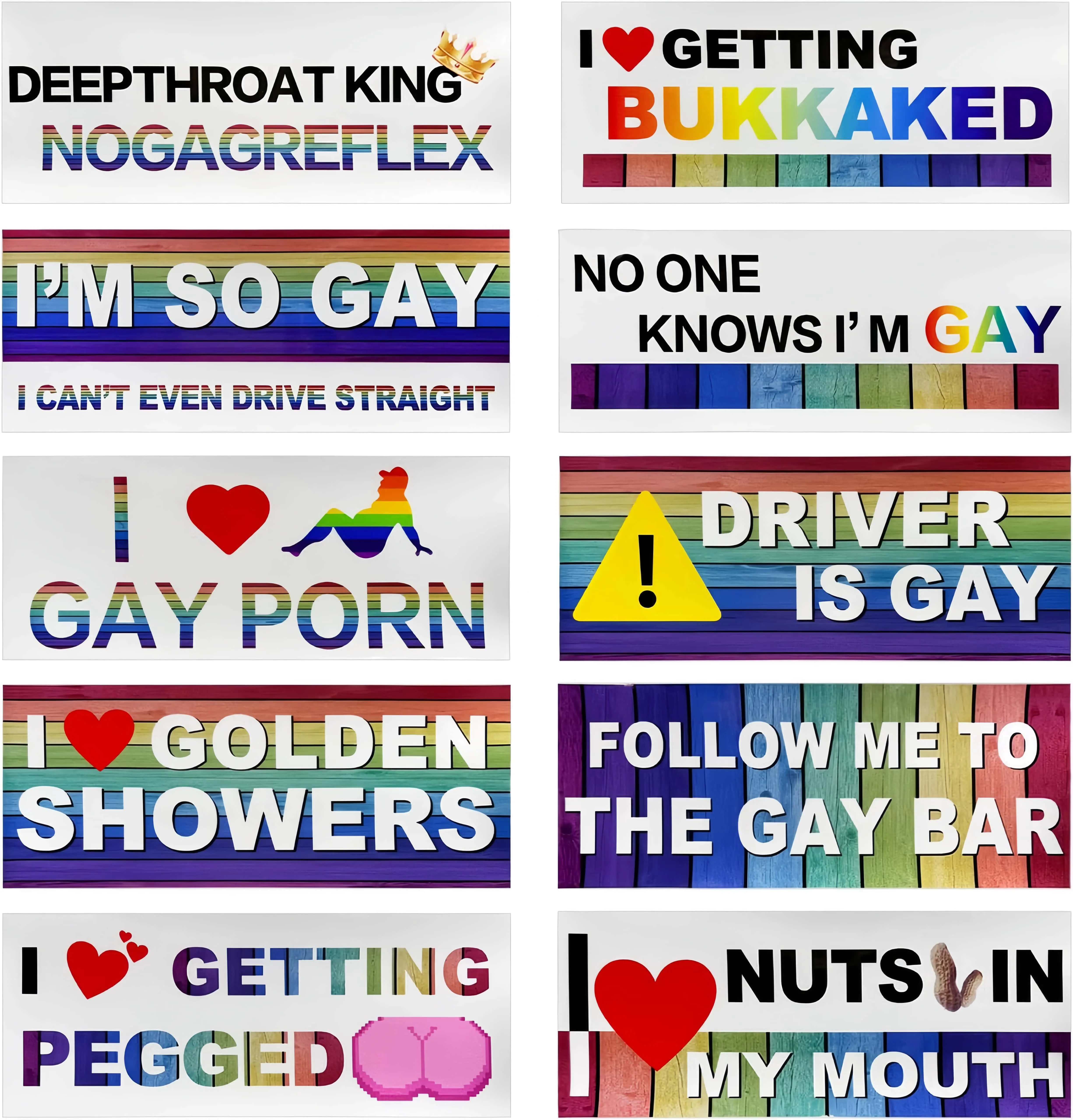 10pcs Mountable Long-Wearing Waterproof Vinyl LGBT Pride Rainbow Gay Humorous Car Stickers - Vehicle Exterior Decoration Accessory, Prank Decals for Car, Luggage